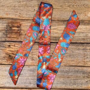 Blue and Rust Floral Western Skinny Cowgirl Mini Wild Rag Scarf Necktie